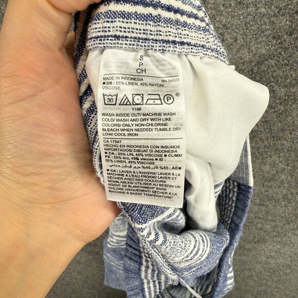 Old Navy Pants Women S Small Blue Striped High Rise Drawstring Chino Linen - Picture 7 of 8